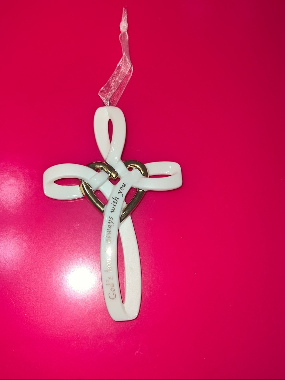 Hallmark White and Gold Cross Ornament with Heart 2015